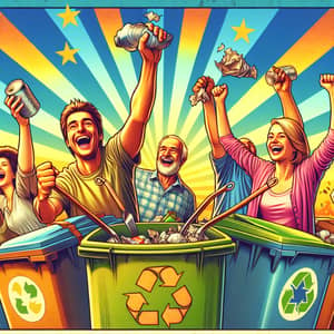 Happy European People Keeping Community Clean | Sunny Sky Poster