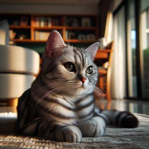 Beautiful American Shorthair Cat Basking in Sunlight