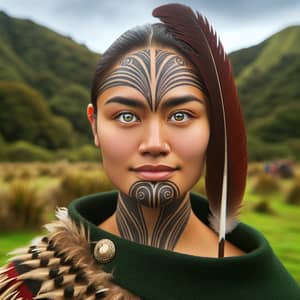 Proud Maori Woman Adorned in Traditional Attire