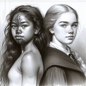 Striking Sketch of Maori and British Girls in 1800s NZ