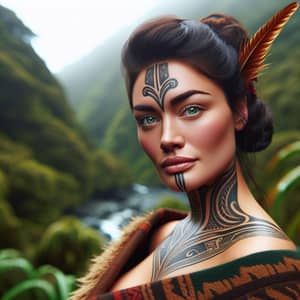 Sophisticated Maori Woman Portrait | Traditional Attire & Huia Feather