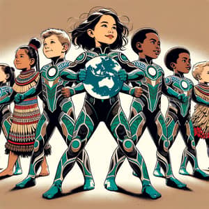 Diverse Children in Futuristic Maori Costumes Defend Earth | Superhero Art