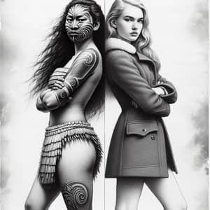 19th-Century Maori & British Girls Sketch: Unity in Diversity