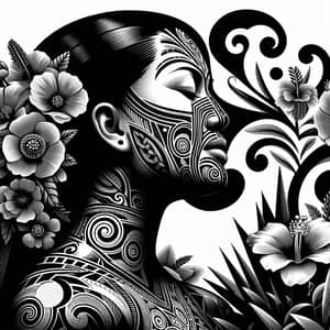 Maori Art Inspired Black and White Illustration of Earth Mother Papatuanuku