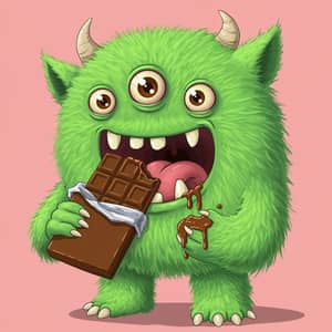 Cartoon Monster Devours Chocolate Delight