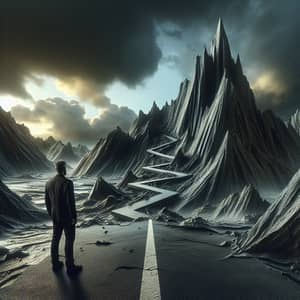 Hyper-Realistic Man Standing on Dangerous Road Artwork