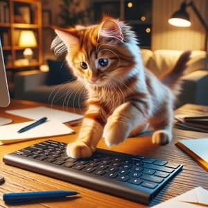 Playful Cat Stepping on Modern Keyboard