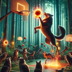 Wolf Slam Dunks in Enchanted Forest Gym