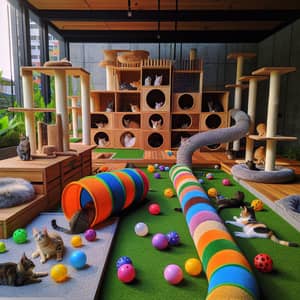 Cat Playground with Multilevel Tree & Colorful Tunnel