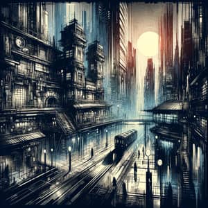 Dark Dystopian Cityscape in Surreal Style - Modern Video Game Art