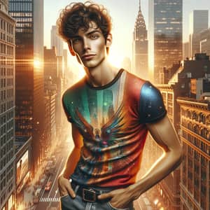 Confident Urban Sunset Portrait - Vibrant T-Shirt & Jeans