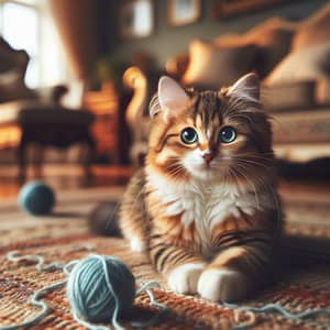 Charming Domestic Cat Relaxing on Plush Rug in Cozy Living Room