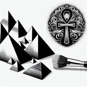 Black and White Vector Pyramids with Key of Life Design