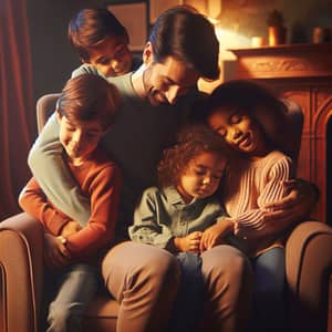 Loving Father Embracing Diversity of Three Children