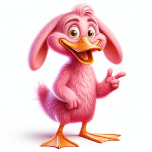 Whimsical Pink Furry Duck with Rabbit Features