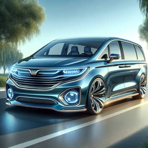 Sleek Modern Blue Minivan Design | Distinctive Features & LED Headlights