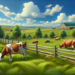 Realistic Cows Grazing in a Green Pasture