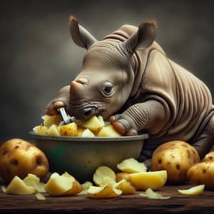 Baby Rhinoceros Peeling Potatoes - Cute Moments