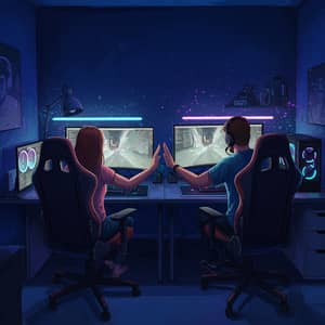 Couple Gaming Together: A Colorful Love Scene