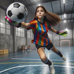 Hispanic Teenage Girl Impresses in Futsal Goalkeeping