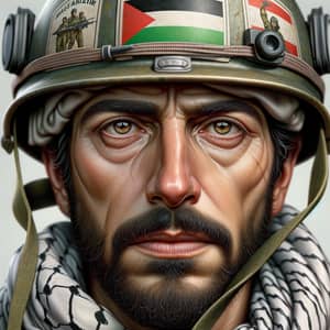 Middle Eastern Rescue Man in Hard Hat | Palestinian Flag Symbolism