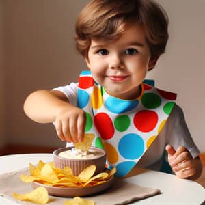 Fun Snack Time: Kids Eating Chips and Dip