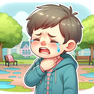 Child Sore Throat Illustration - Uncomfortable Boy in Park