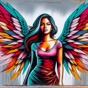 Vibrant Mural of Freedom: Hispanic Woman with Wings