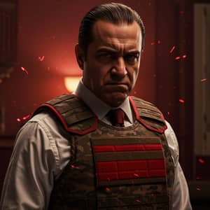 Mafia Godfather in Military Vest - Bold Red Theme