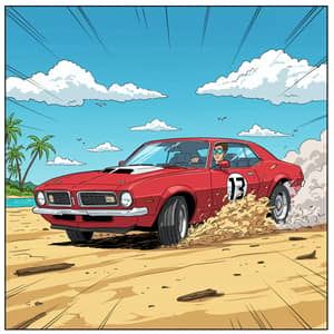 Comic Style Car Drifting on the Beach