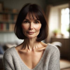 Middle-Aged Woman with Chin-Length Bob Cut and Bangs