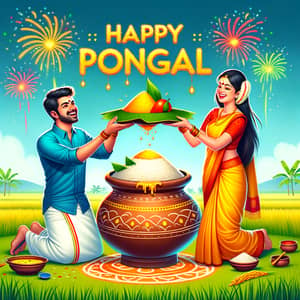 Joyous Pongal Celebration with Kolam Rice Decoration