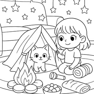 Fun Camping Adventure Coloring Page for Kids