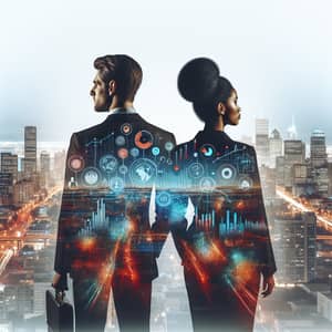 Double Exposure Image: Business Attire Couple & Cityscape