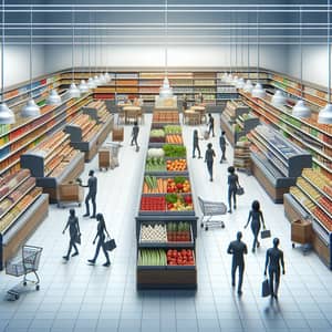 Well-Organised Grocery Store Layout with Diverse Shoppers