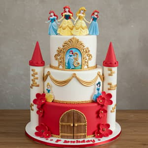 Disney Princess Castle Themed 3-Tier Cake Design