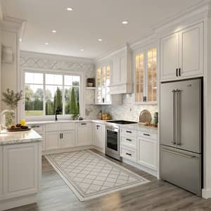 300 Sq Ft L-Shaped Classic White Kitchen Design