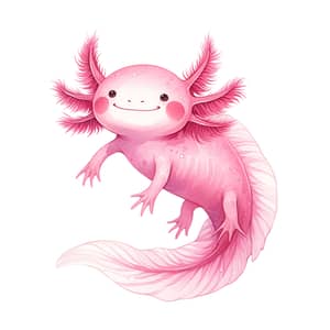 Charming Pink Axolotl Watercolor Illustration