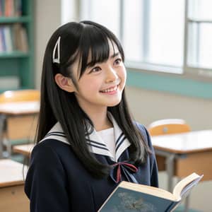 Cheerful School Girl with Unique Hair Style