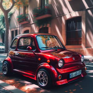 Red Glossy Two-Door Sportscar Parked Under Tree-Lined Street