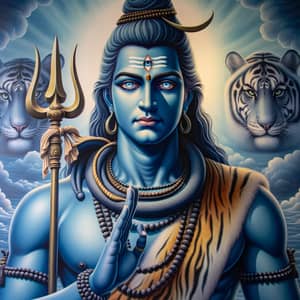 Mahadev Artwork: Serene Depiction of Hindu Deity with Trident