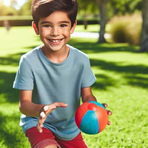 Young Hispanic Boy Playing in Lush Green Park