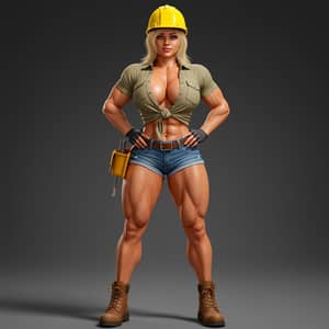 Strong Blonde Construction Worker in Denim Shorts