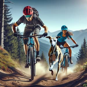 Mountain Bikers and Whippet: Adventure Awaits