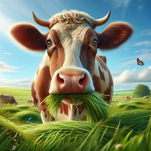 Majestic Cow in Serene Pasture | Tranquil Nature Scene