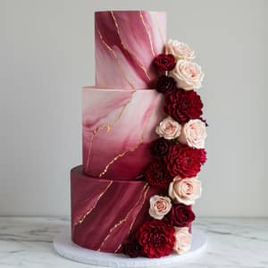 Stunning Burgundy & Pink Marble Wedding Cake