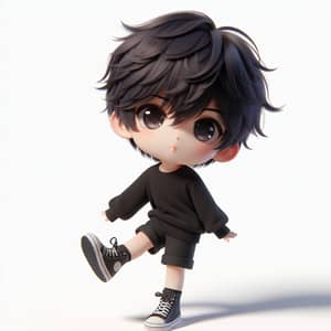 Cute 3D Boy in Black Dress and Sneakers