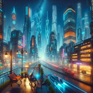 Futuristic Cityscape Night Scene | Tranquil Oasis Amidst Urban Thrive