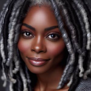 Beautiful Black Woman with Grey and Black Locs