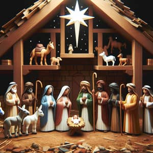 Nativity Scene with Mary, Joseph, Baby Jesus & Three Wisemen